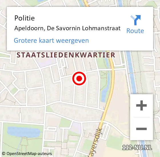 Locatie op kaart van de 112 melding: Politie Apeldoorn, De Savornin Lohmanstraat op 4 februari 2022 14:58