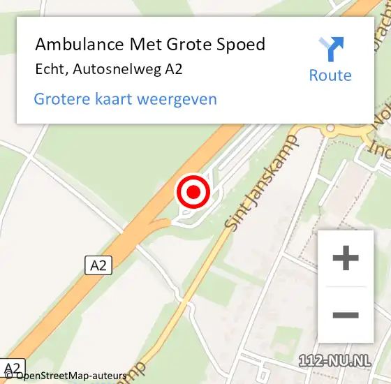 Locatie op kaart van de 112 melding: Ambulance Met Grote Spoed Naar Echt, Autosnelweg A2 op 4 februari 2022 15:06