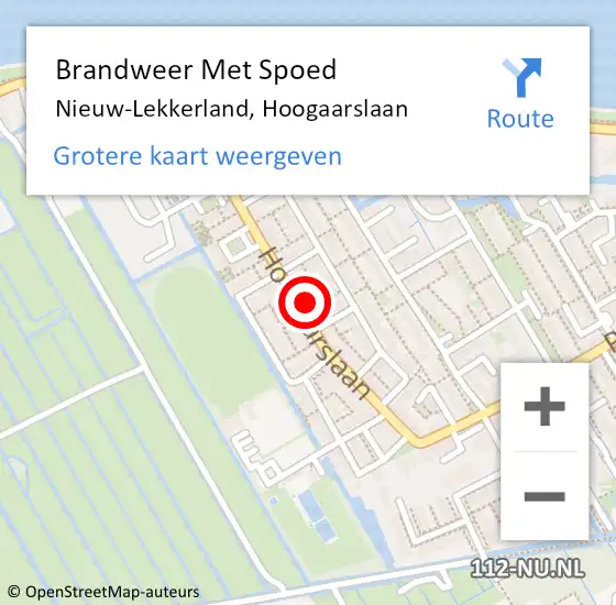 Locatie op kaart van de 112 melding: Brandweer Met Spoed Naar Nieuw-Lekkerland, Hoogaarslaan op 4 februari 2022 15:13