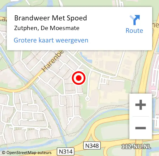 Locatie op kaart van de 112 melding: Brandweer Met Spoed Naar Zutphen, De Moesmate op 4 februari 2022 16:00