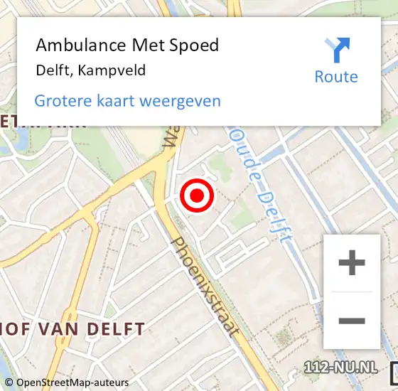 Locatie op kaart van de 112 melding: Ambulance Met Spoed Naar Delft, Kampveld op 4 februari 2022 16:11