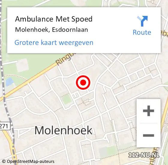 Locatie op kaart van de 112 melding: Ambulance Met Spoed Naar Molenhoek, Esdoornlaan op 7 juli 2014 11:57