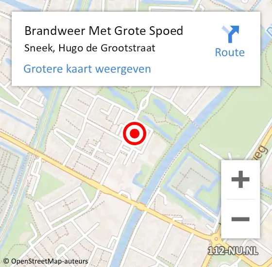 Locatie op kaart van de 112 melding: Brandweer Met Grote Spoed Naar Sneek, Hugo de Grootstraat op 4 februari 2022 17:01