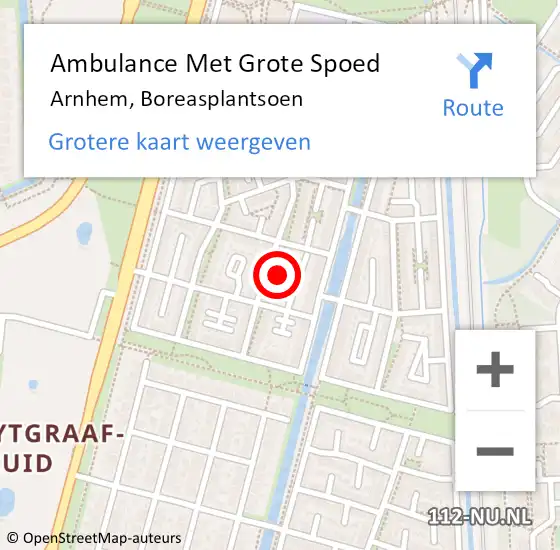 Locatie op kaart van de 112 melding: Ambulance Met Grote Spoed Naar Arnhem, Boreasplantsoen op 4 februari 2022 17:05