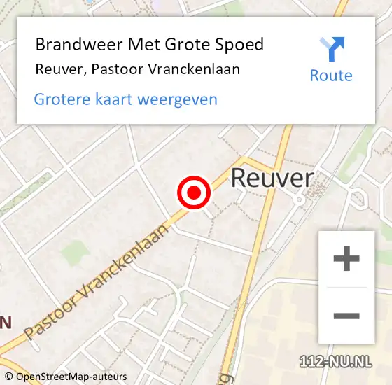 Locatie op kaart van de 112 melding: Brandweer Met Grote Spoed Naar Reuver, Pastoor Vranckenlaan op 4 februari 2022 17:22