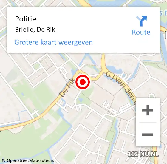 Locatie op kaart van de 112 melding: Politie Brielle, De Rik op 4 februari 2022 17:29