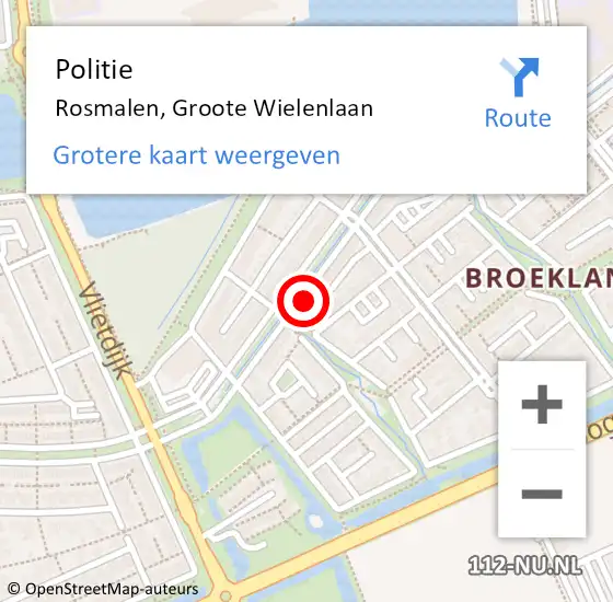 Locatie op kaart van de 112 melding: Politie Rosmalen, Groote Wielenlaan op 4 februari 2022 17:29