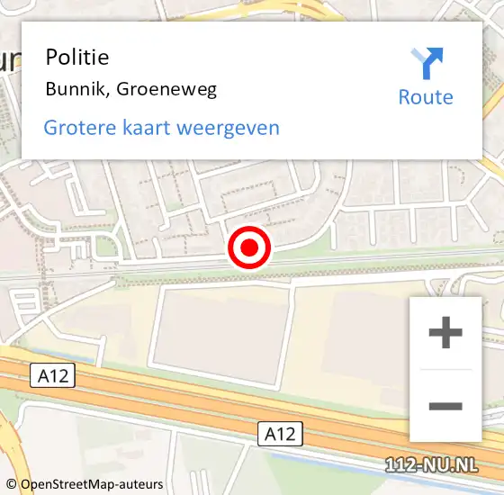 Locatie op kaart van de 112 melding: Politie Bunnik, Groeneweg op 4 februari 2022 17:53