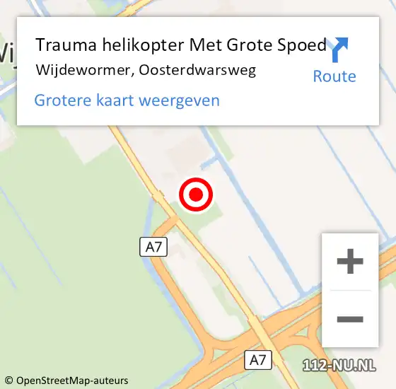 Locatie op kaart van de 112 melding: Trauma helikopter Met Grote Spoed Naar Wijdewormer, Oosterdwarsweg op 4 februari 2022 17:58