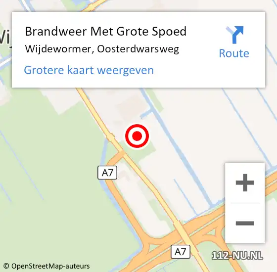 Locatie op kaart van de 112 melding: Brandweer Met Grote Spoed Naar Wijdewormer, Oosterdwarsweg op 4 februari 2022 17:58