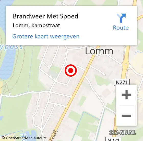 Locatie op kaart van de 112 melding: Brandweer Met Spoed Naar Lomm, Kampstraat op 4 februari 2022 18:03