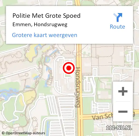 Locatie op kaart van de 112 melding: Politie Met Grote Spoed Naar Emmen, Hondsrugweg op 4 februari 2022 18:29