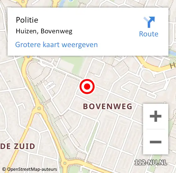 Locatie op kaart van de 112 melding: Politie Huizen, Bovenweg op 4 februari 2022 18:30