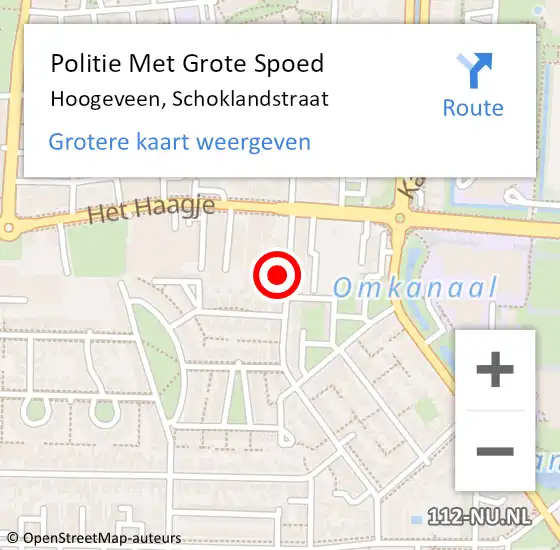 Locatie op kaart van de 112 melding: Politie Met Grote Spoed Naar Hoogeveen, Schoklandstraat op 4 februari 2022 18:44