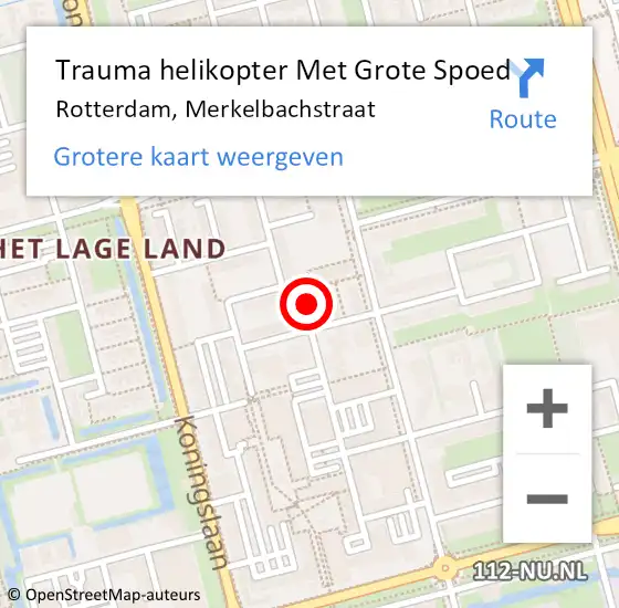 Locatie op kaart van de 112 melding: Trauma helikopter Met Grote Spoed Naar Rotterdam, Merkelbachstraat op 4 februari 2022 18:53