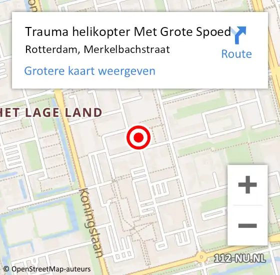 Locatie op kaart van de 112 melding: Trauma helikopter Met Grote Spoed Naar Rotterdam, Merkelbachstraat op 4 februari 2022 18:54