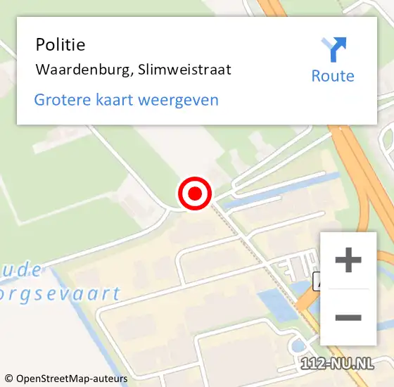 Locatie op kaart van de 112 melding: Politie Waardenburg, Slimweistraat op 4 februari 2022 18:55