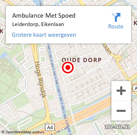 Locatie op kaart van de 112 melding: Ambulance Met Spoed Naar Leiderdorp, Eikenlaan op 4 februari 2022 19:04