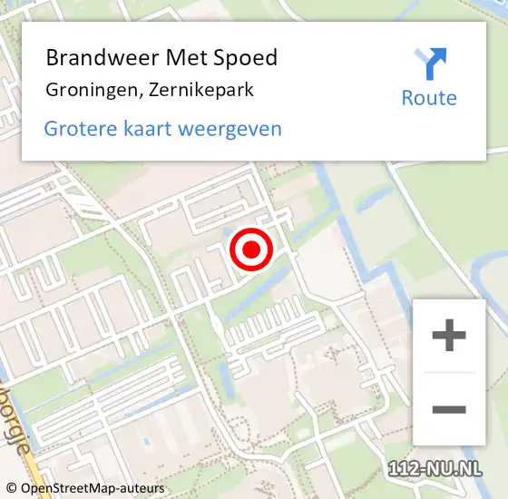 Locatie op kaart van de 112 melding: Brandweer Met Spoed Naar Groningen, Zernikepark op 4 februari 2022 19:04