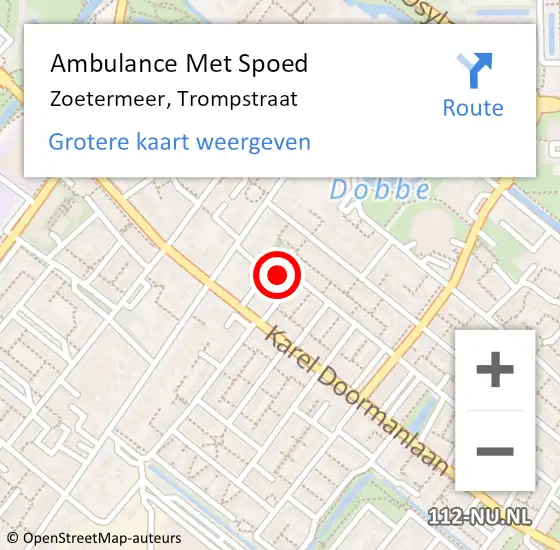Locatie op kaart van de 112 melding: Ambulance Met Spoed Naar Zoetermeer, Trompstraat op 4 februari 2022 19:09