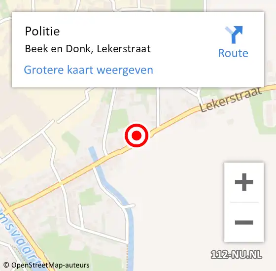 Locatie op kaart van de 112 melding: Politie Beek en Donk, Lekerstraat op 4 februari 2022 19:10