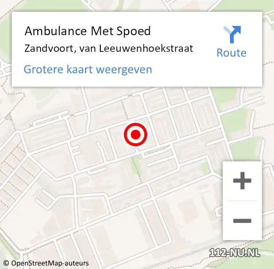 Locatie op kaart van de 112 melding: Ambulance Met Spoed Naar Zandvoort, van Leeuwenhoekstraat op 4 februari 2022 19:38