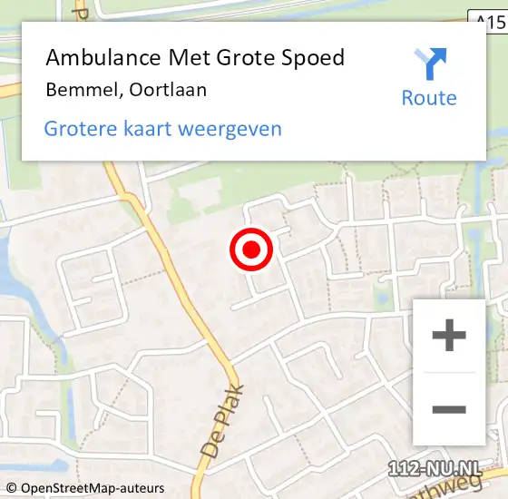 Locatie op kaart van de 112 melding: Ambulance Met Grote Spoed Naar Bemmel, Oortlaan op 4 februari 2022 20:20