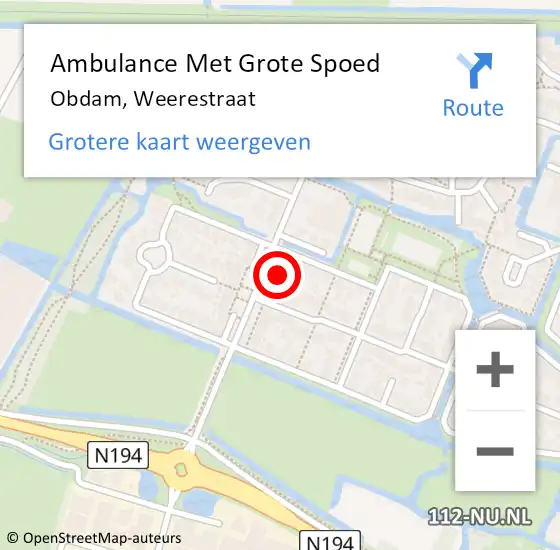 Locatie op kaart van de 112 melding: Ambulance Met Grote Spoed Naar Obdam, Weerestraat op 4 februari 2022 20:46