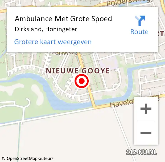 Locatie op kaart van de 112 melding: Ambulance Met Grote Spoed Naar Dirksland, Honingeter op 4 februari 2022 20:48
