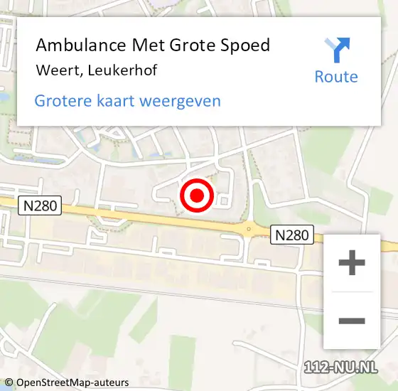 Locatie op kaart van de 112 melding: Ambulance Met Grote Spoed Naar Weert, Leukerhof op 4 februari 2022 20:57