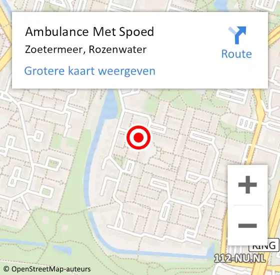 Locatie op kaart van de 112 melding: Ambulance Met Spoed Naar Zoetermeer, Rozenwater op 4 februari 2022 21:02