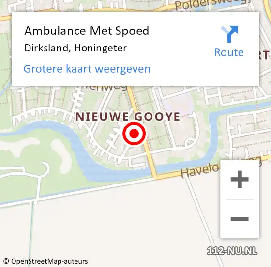 Locatie op kaart van de 112 melding: Ambulance Met Spoed Naar Dirksland, Honingeter op 4 februari 2022 21:08