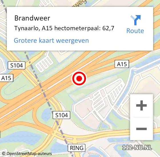 Locatie op kaart van de 112 melding: Brandweer Tynaarlo, A15 hectometerpaal: 62,7 op 4 februari 2022 21:12