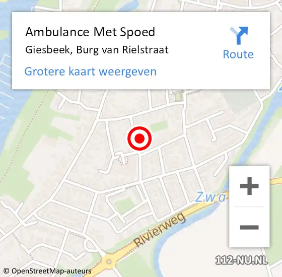 Locatie op kaart van de 112 melding: Ambulance Met Spoed Naar Giesbeek, Burg van Rielstraat op 4 februari 2022 21:21