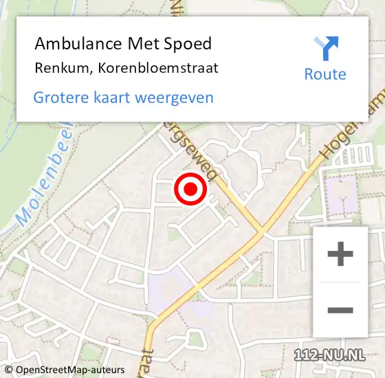 Locatie op kaart van de 112 melding: Ambulance Met Spoed Naar Renkum, Korenbloemstraat op 4 februari 2022 21:45