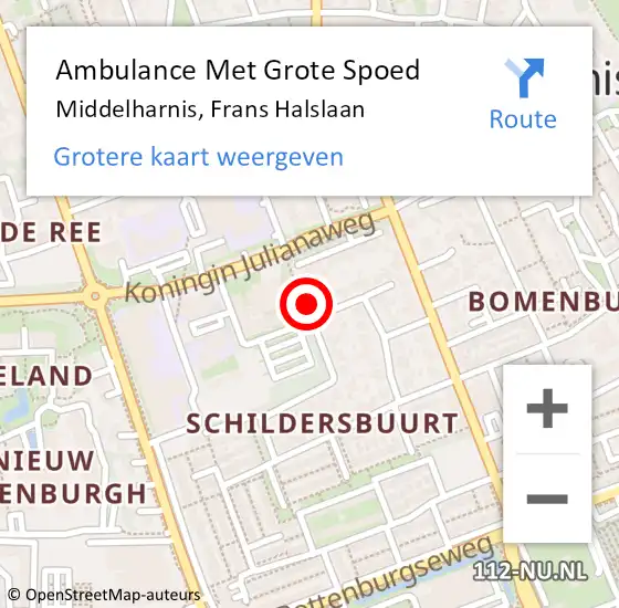 Locatie op kaart van de 112 melding: Ambulance Met Grote Spoed Naar Middelharnis, Frans Halslaan op 4 februari 2022 21:47