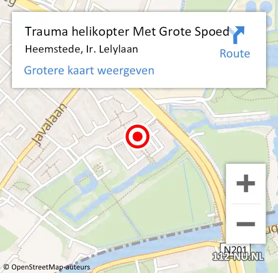 Locatie op kaart van de 112 melding: Trauma helikopter Met Grote Spoed Naar Heemstede, Ir. Lelylaan op 4 februari 2022 21:51