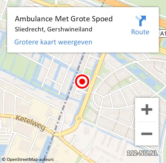 Locatie op kaart van de 112 melding: Ambulance Met Grote Spoed Naar Sliedrecht, Gershwineiland op 4 februari 2022 22:37