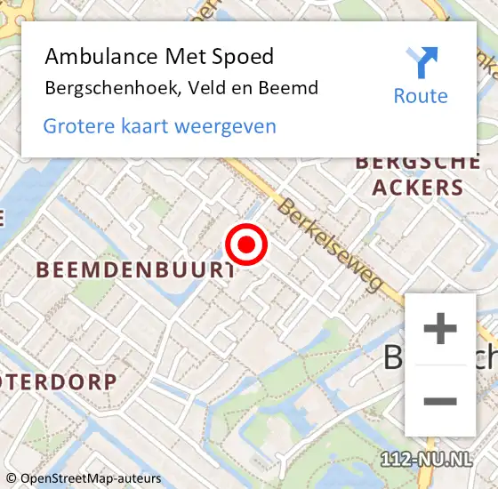 Locatie op kaart van de 112 melding: Ambulance Met Spoed Naar Bergschenhoek, Veld en Beemd op 4 februari 2022 23:00