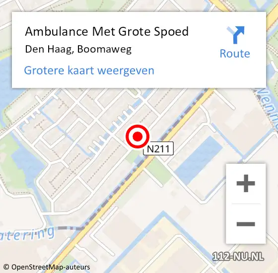 Locatie op kaart van de 112 melding: Ambulance Met Grote Spoed Naar Den Haag, Boomaweg op 5 februari 2022 00:39