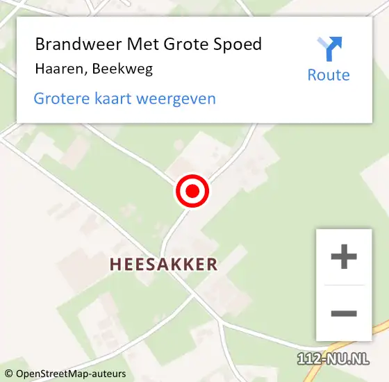 Locatie op kaart van de 112 melding: Brandweer Met Grote Spoed Naar Haaren, Beekweg op 5 februari 2022 00:40