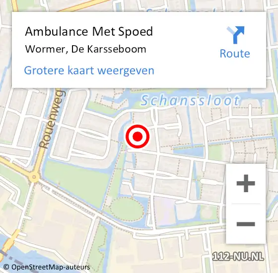 Locatie op kaart van de 112 melding: Ambulance Met Spoed Naar Wormer, De Karsseboom op 5 februari 2022 00:43