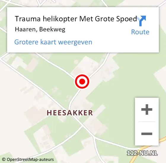 Locatie op kaart van de 112 melding: Trauma helikopter Met Grote Spoed Naar Haaren, Beekweg op 5 februari 2022 00:51