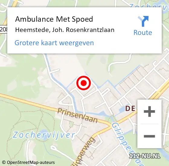 Locatie op kaart van de 112 melding: Ambulance Met Spoed Naar Heemstede, Joh. Rosenkrantzlaan op 5 februari 2022 00:51