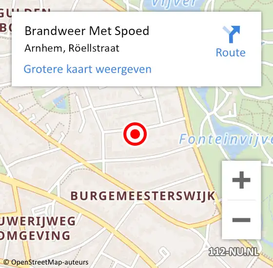 Locatie op kaart van de 112 melding: Brandweer Met Spoed Naar Arnhem, Röellstraat op 5 februari 2022 01:05