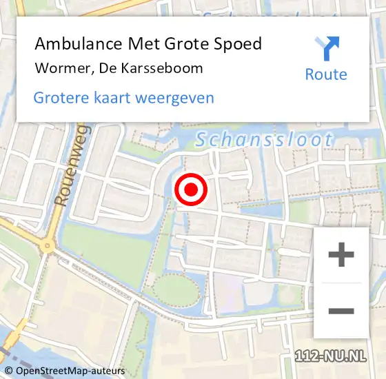 Locatie op kaart van de 112 melding: Ambulance Met Grote Spoed Naar Wormer, De Karsseboom op 5 februari 2022 01:06