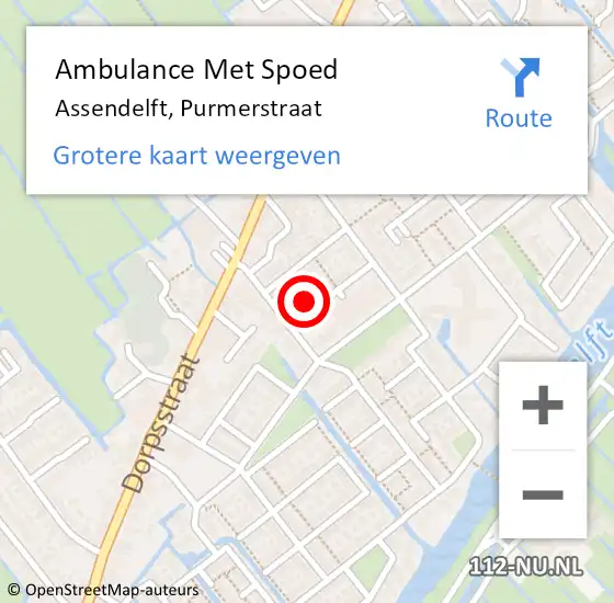 Locatie op kaart van de 112 melding: Ambulance Met Spoed Naar Assendelft, Purmerstraat op 5 februari 2022 03:17