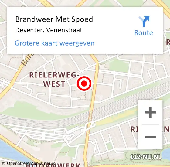 Locatie op kaart van de 112 melding: Brandweer Met Spoed Naar Deventer, Venenstraat op 5 februari 2022 03:31