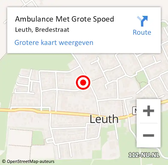 Locatie op kaart van de 112 melding: Ambulance Met Grote Spoed Naar Leuth, Bredestraat op 5 februari 2022 04:10