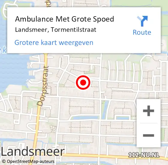 Locatie op kaart van de 112 melding: Ambulance Met Grote Spoed Naar Landsmeer, Tormentilstraat op 5 februari 2022 04:40